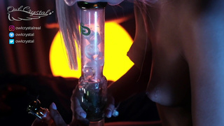 SKIP Nice boobs cutie deepthroat cock with weed smoke. Happy 420.mp4