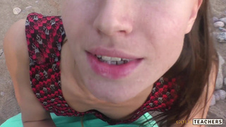 Beautiful teen sucks cock on the beach. POV.mp4